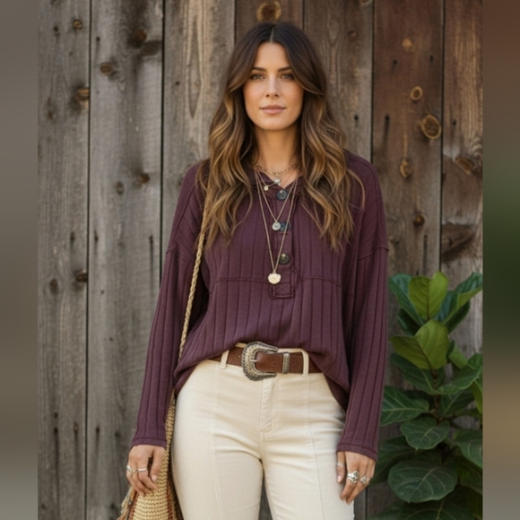 We The Free In The Mix Magic Berry Henley Top - Picture 7 of 10
